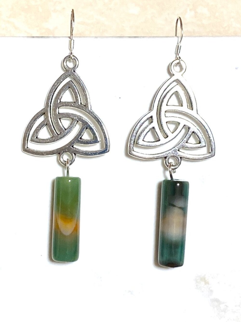 2/$20,Multi-colored Dyed Agate Triqueta Earrings,Gemstone & Sterling Silver Hook